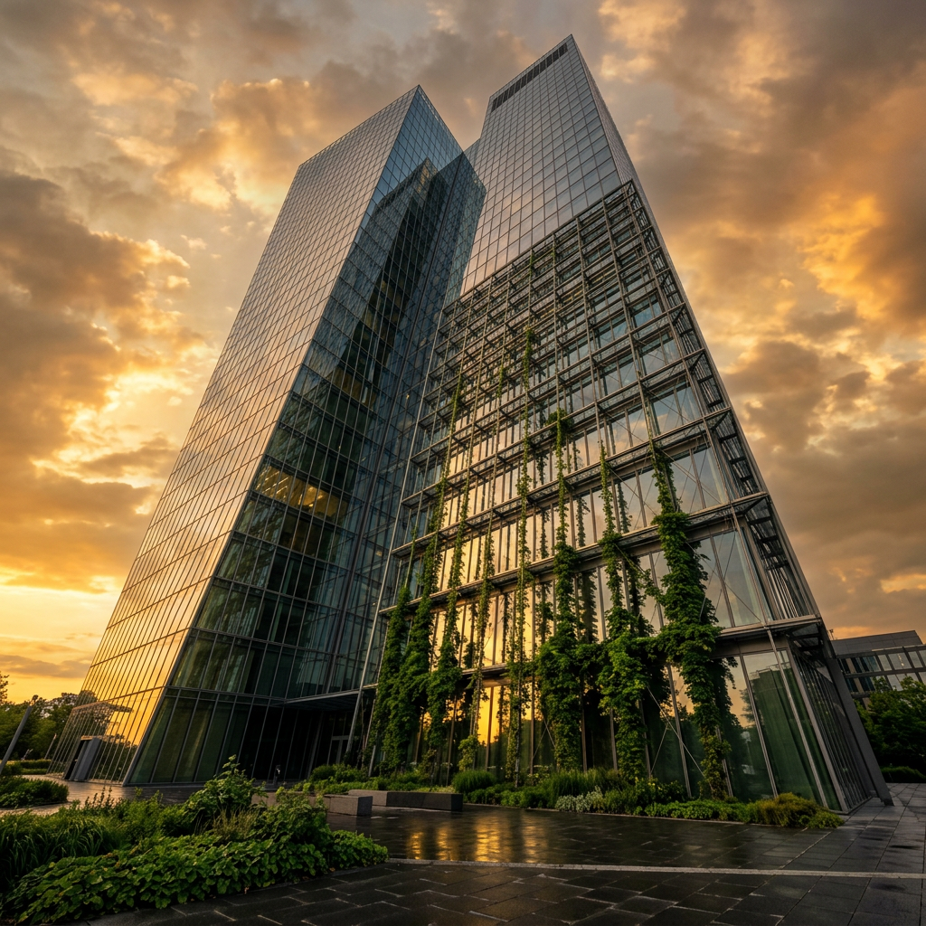 Edificio del BCE con vegetación simbolizando sostenibilidad y competitividad 2026